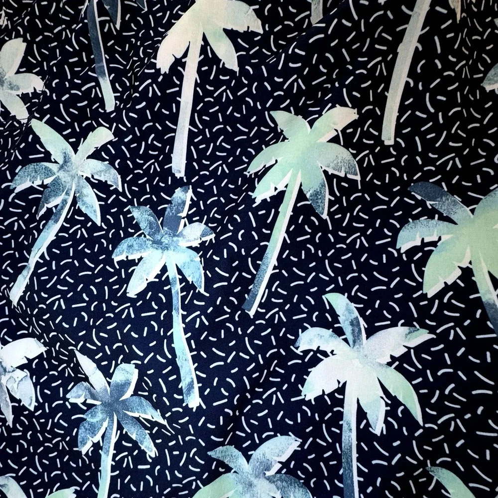 NWT Member's Mark Blue Palm Tree Lined UPF 50 Stretch Resort Swim Trunk Mens XXL